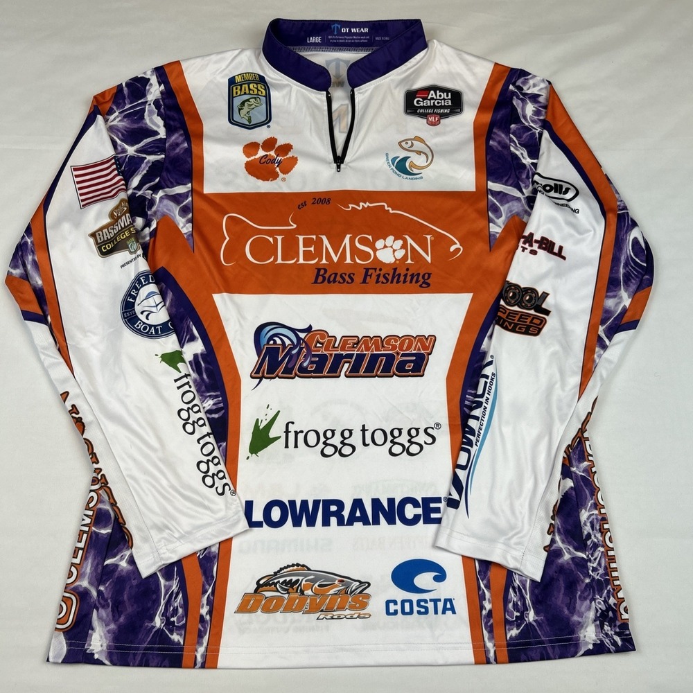 OT Wear Clemson Bass Fishing 1/4 Zip Pullover Jersey Sz L Orange Purple Prince